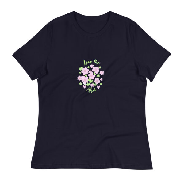 Lockeres Damen-T-Shirt blumiges Love the Alps grün