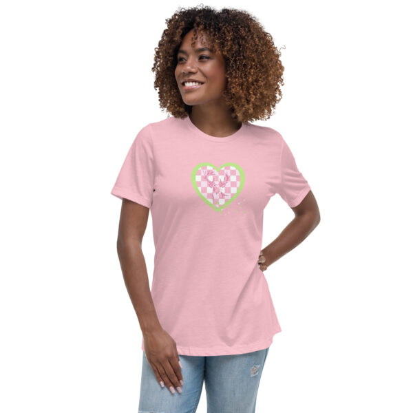 Lockeres Damen-T-Shirt kariertes Alpenherz grün